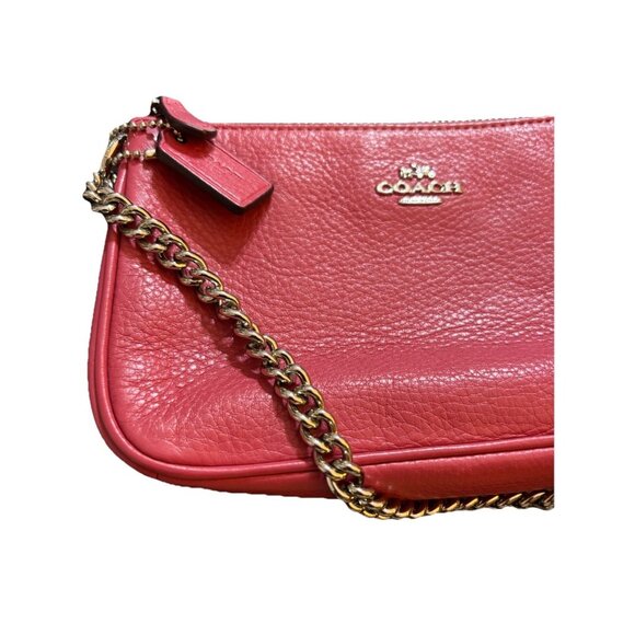 COACH Mini Dark Pink Wristlet Purse Bag w Chain Y2K Travel Minimalist Feminine - Picture 3 of 6